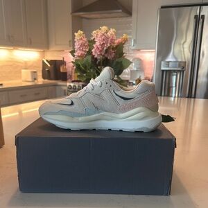 Cream Sneakers with pink and blue accent
